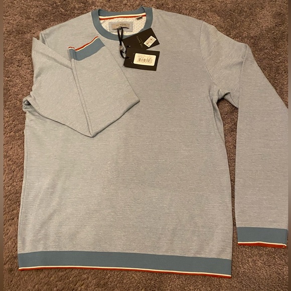Ted Baker Men's Mid-Blue Toyde Oxford Jersey Crewneck Sweater Cotton NWT Ted 4 L